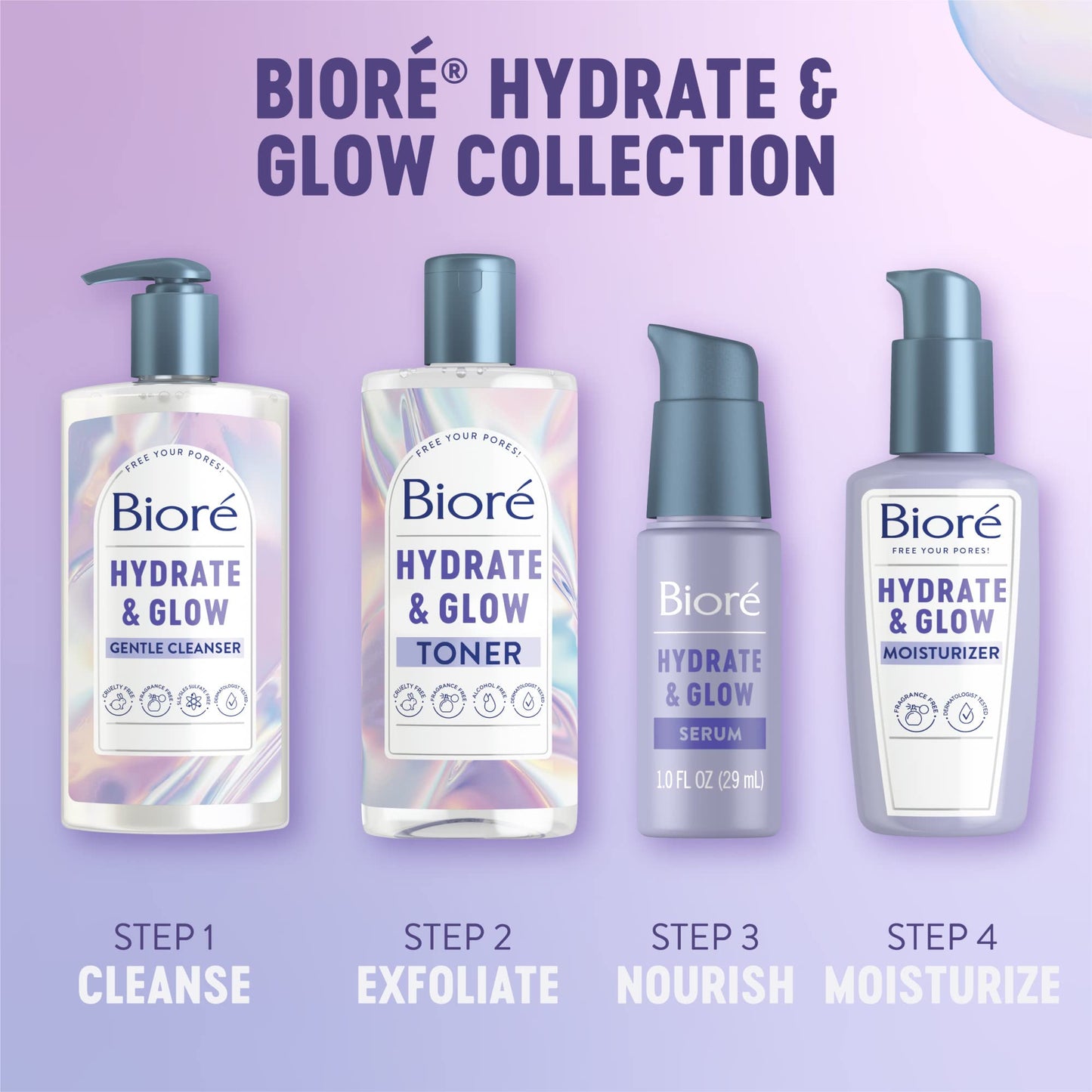 Biore Hydrate & Glow Face Serum for Dry, Sensitive Skin with Hyaluronic Acid, Prebiotics, Dermatologist Tested Face Serum, Fragrance Free, Vegan Friendly & Cruelty Free, Recyclable 1 oz Bottle Nirvana Guru