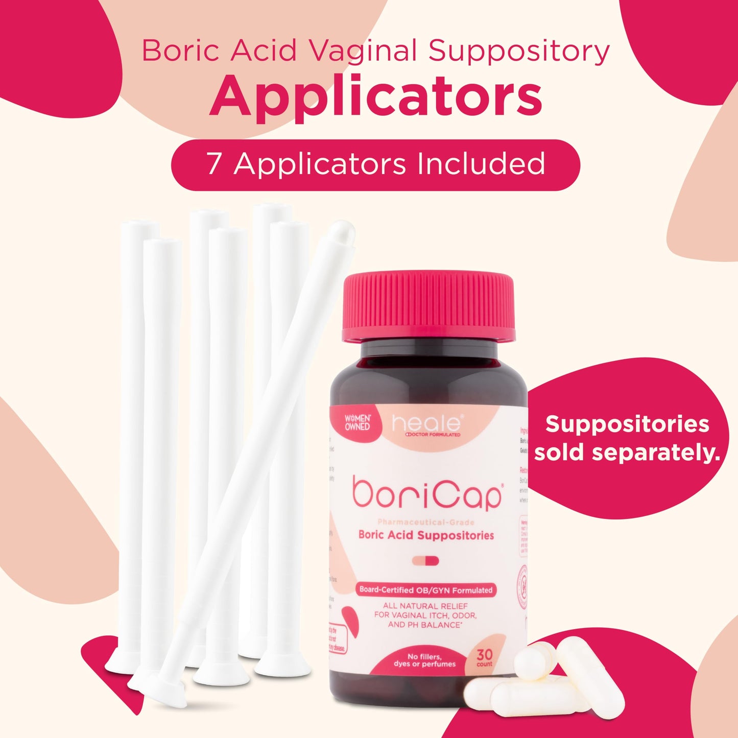 BoriCap - Boric Acid Suppositories for Women - 600 mg - Vaginal Health, Itch & Odor - Natural - Feminine Care - by Heale - Women Owned - Made in The USA - 90 Capsules