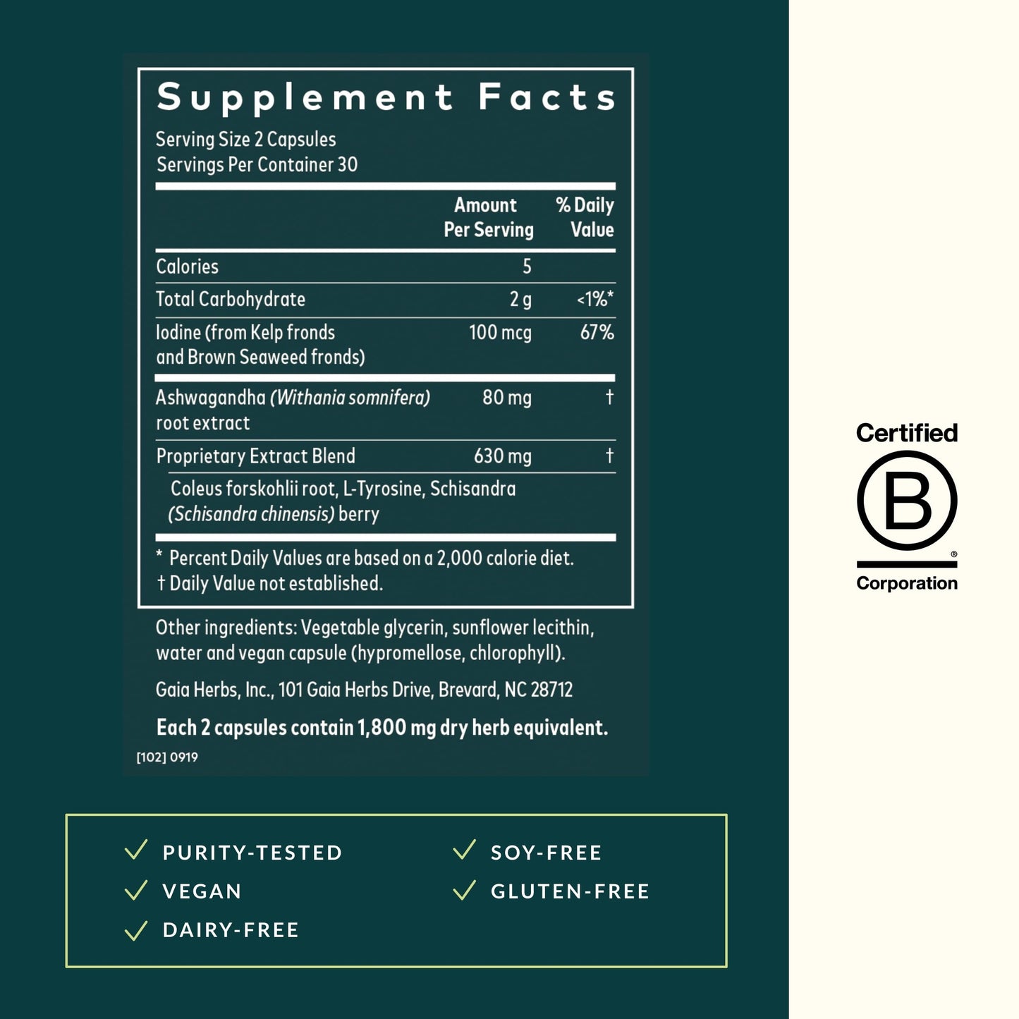 Gaia Herbs Thyroid Support - Made with Ashwagandha, Kelp, Brown Seaweed, and Schisandra to Support Healthy Metabolic Balance and Overall Well-Being - 60 Vegan Liquid Phyto-Capsules (20-Day Supply) - Nirvana Guru