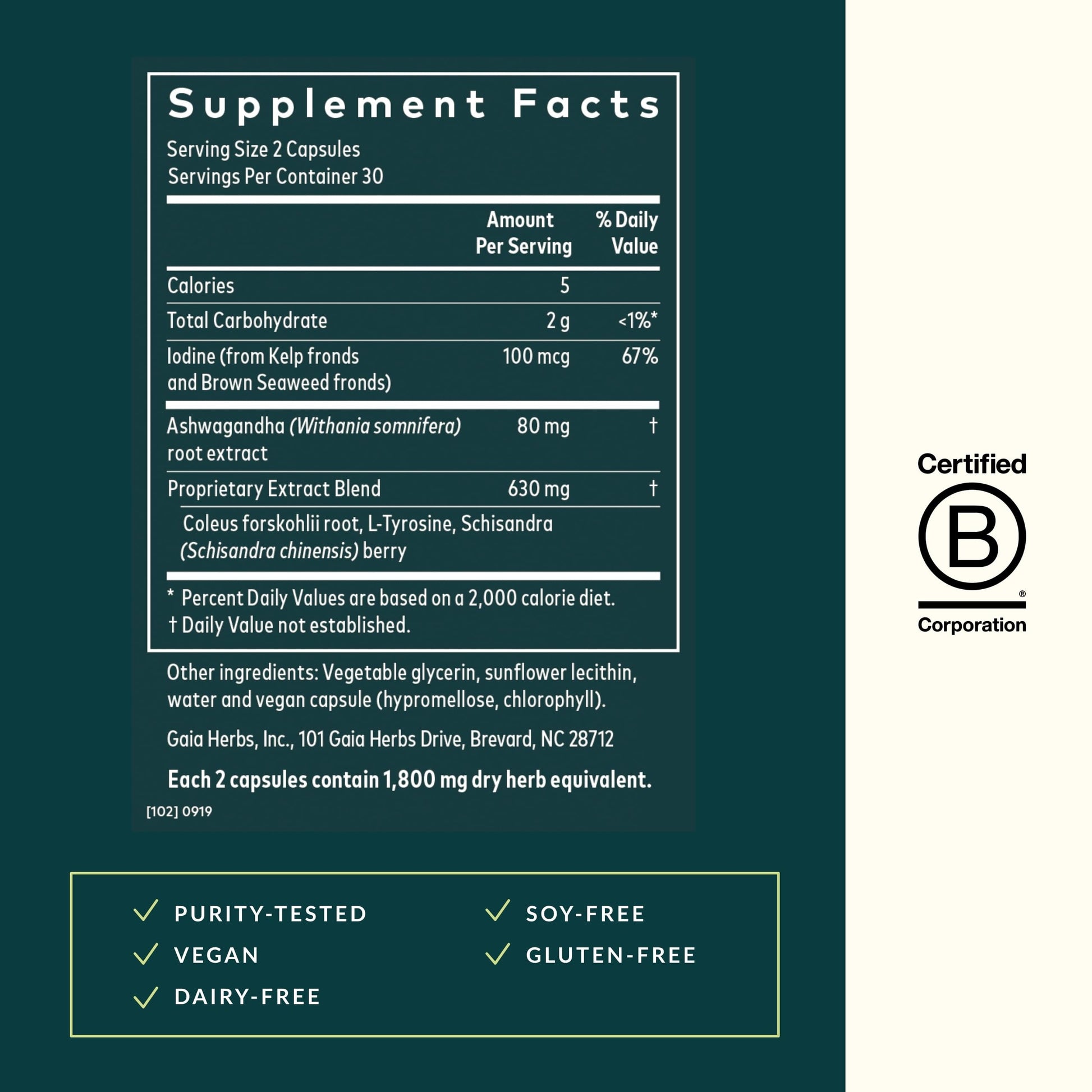 Gaia Herbs Thyroid Support - Made with Ashwagandha, Kelp, Brown Seaweed, and Schisandra to Support Healthy Metabolic Balance and Overall Well-Being - 60 Vegan Liquid Phyto-Capsules (20-Day Supply) - Nirvana Guru