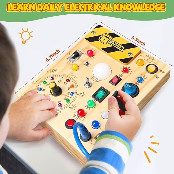 Busy Board, Montessori Toy for 1-3 Years Old, Wooden Toddler Sensory Travel Toy, Ideal Gift for 1+ Year Old Boys (Busy Board Plus V2), Medium, Yellow nirvanaguru