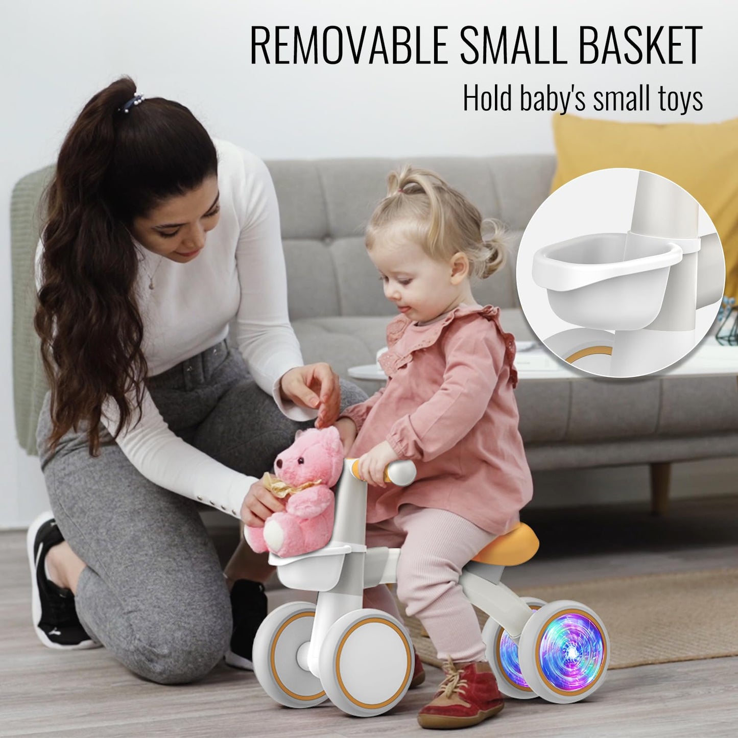 Umatoll Colorful Lighting Baby Balance Bike Toys for 1 Year Old Girls Gifts, Adjustable Seat, 1st Birthday Gifts, 12-24 Months Toddler Bike, Pink Nirvana Guru
