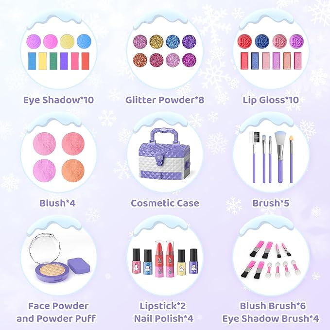 PERRYHOME Kids Makeup Set for Girl 56 Pcs Washable Real Cosmetic, Non-Toxic Frozen Toys Toddler Makeup Kit, Princess Dress up Christmas & Birthday Girl Gift for 3 4 5 6 7 8 9 10 11 12 Year Old Girls nirvanaguru