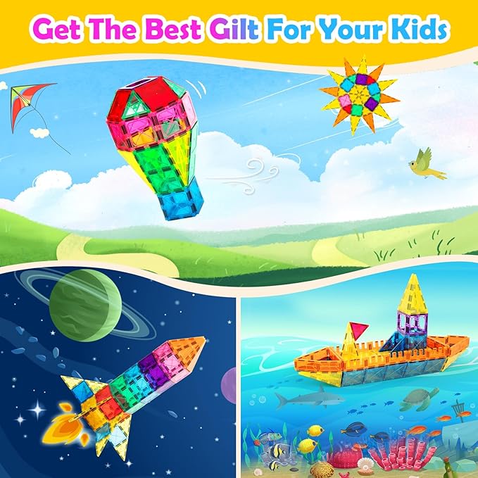 Magnetic Tiles 100PCS with 2 Cars, STEM Educational Building Blocks for Kids Ages 3-9, Magnet Construction Toys Gift for Toddlers Nirvana Guru