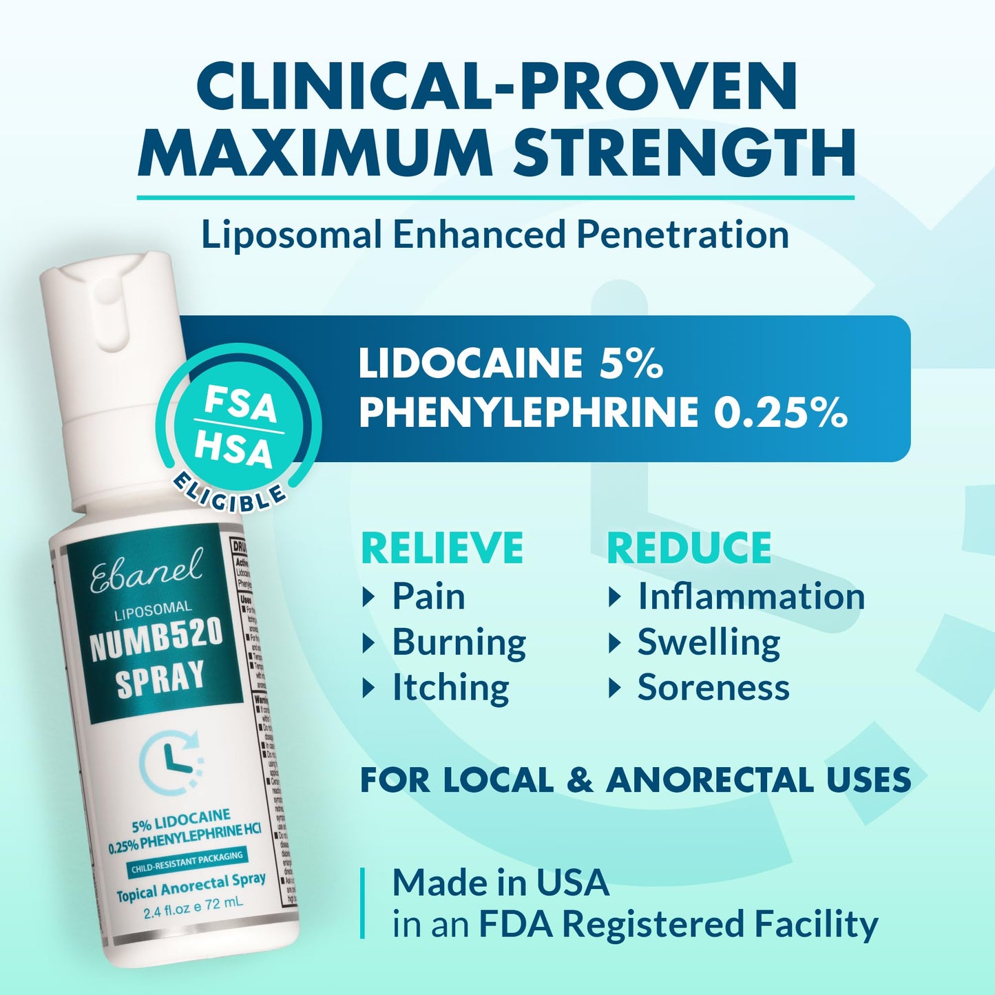 Ebanel 5% Lidocaine Numbing Cream, Pain Relief Burn Itch Numb Cream, Maximum Strength Topical Anesthetic with Allantoin, Vitamin E for Local and Anorectal Uses, Hemorrhoid Treatment, 1.35 Oz