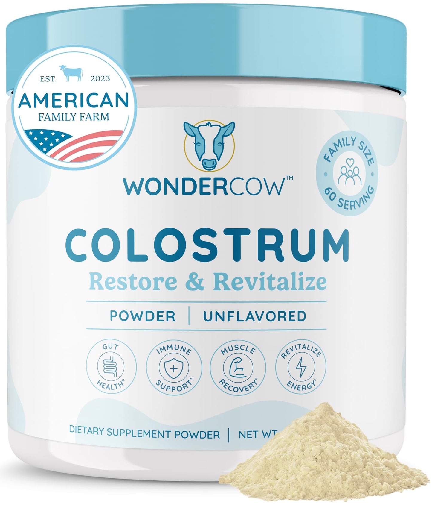 Colostrum Supplement Powder for Gut Health, Immune Support, Muscle Recovery & Wellness | Natural IgG Pure Whole Bovine Colostrum Superfood, Unflavored, 60 Servings Nirvana Guru