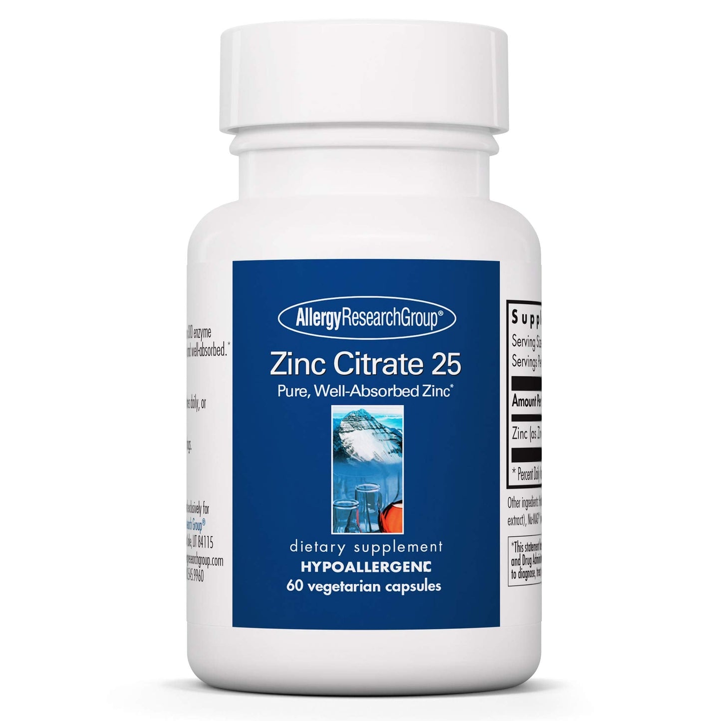 Allergy Research Group Zinc Citrate Supplement - Zinc for Men & Women, Immune Support, Pure, Well-Absorbed, Well-Tolerated, Trace Mineral, 50mg Vegetarian Capsules - 60 Count Nirvana Guru