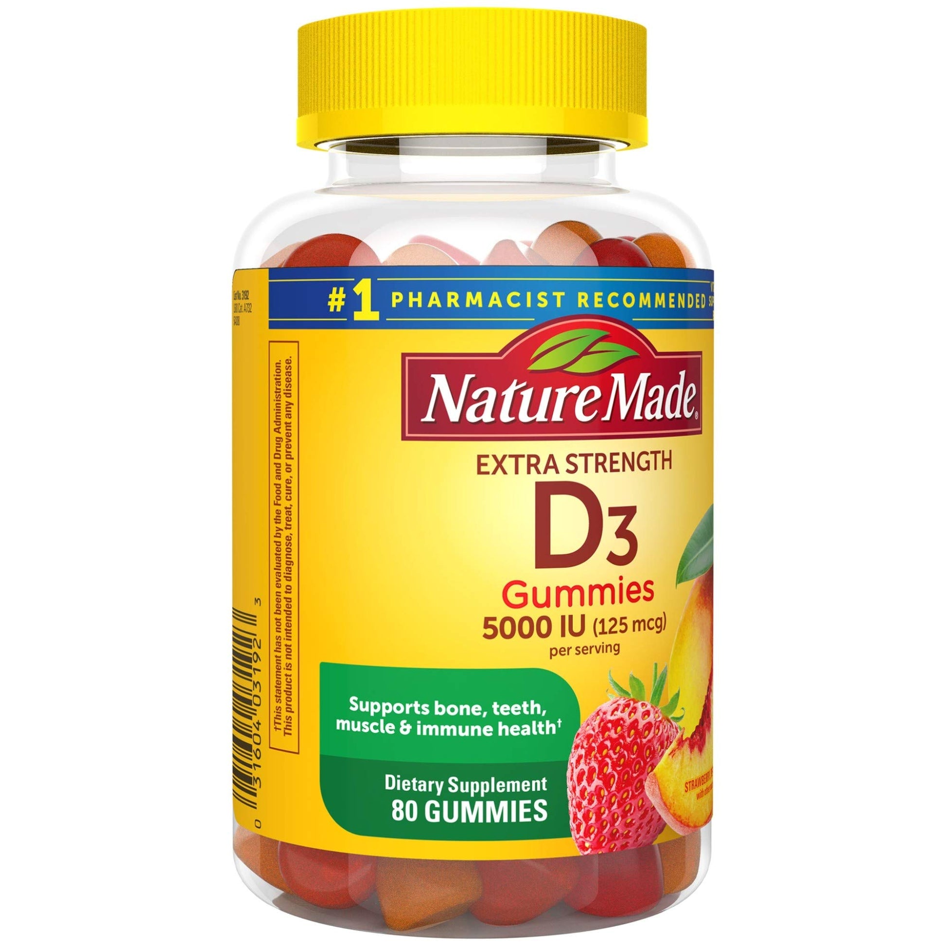 Nature Made Extra Strength Vitamin D3 5000 IU (125 mcg) per serving, Dietary Supplement for Bone, Teeth, Muscle and Immune Health Support, 150 Gummies, 75 Day Supply - Nirvana Guru