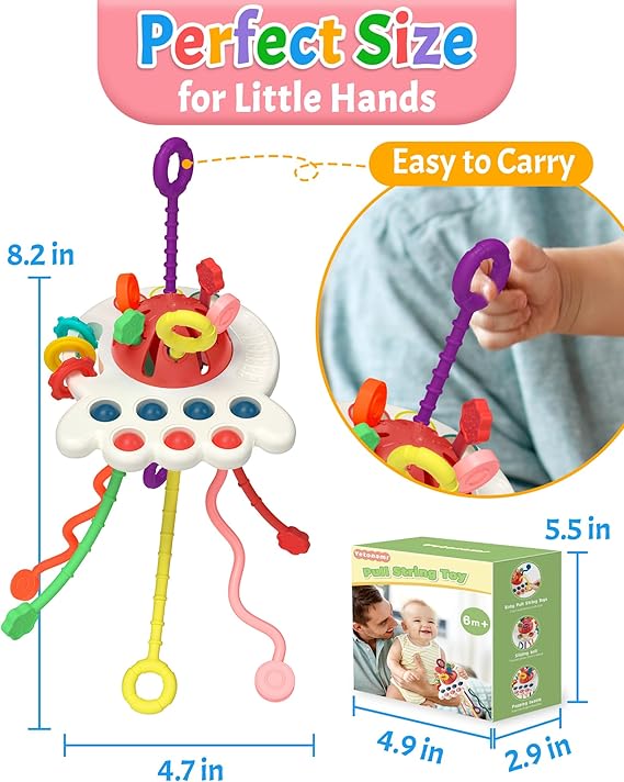 Yetonamr Baby Sensory Montessori Toys for 6-12-18 Months, Pull String Silicone Teething Toy, Toddler Birthday Gift Travel Toy for 1 2 Year Old Boy Girl Infant 8 9 10 Months Old nirvanaguru