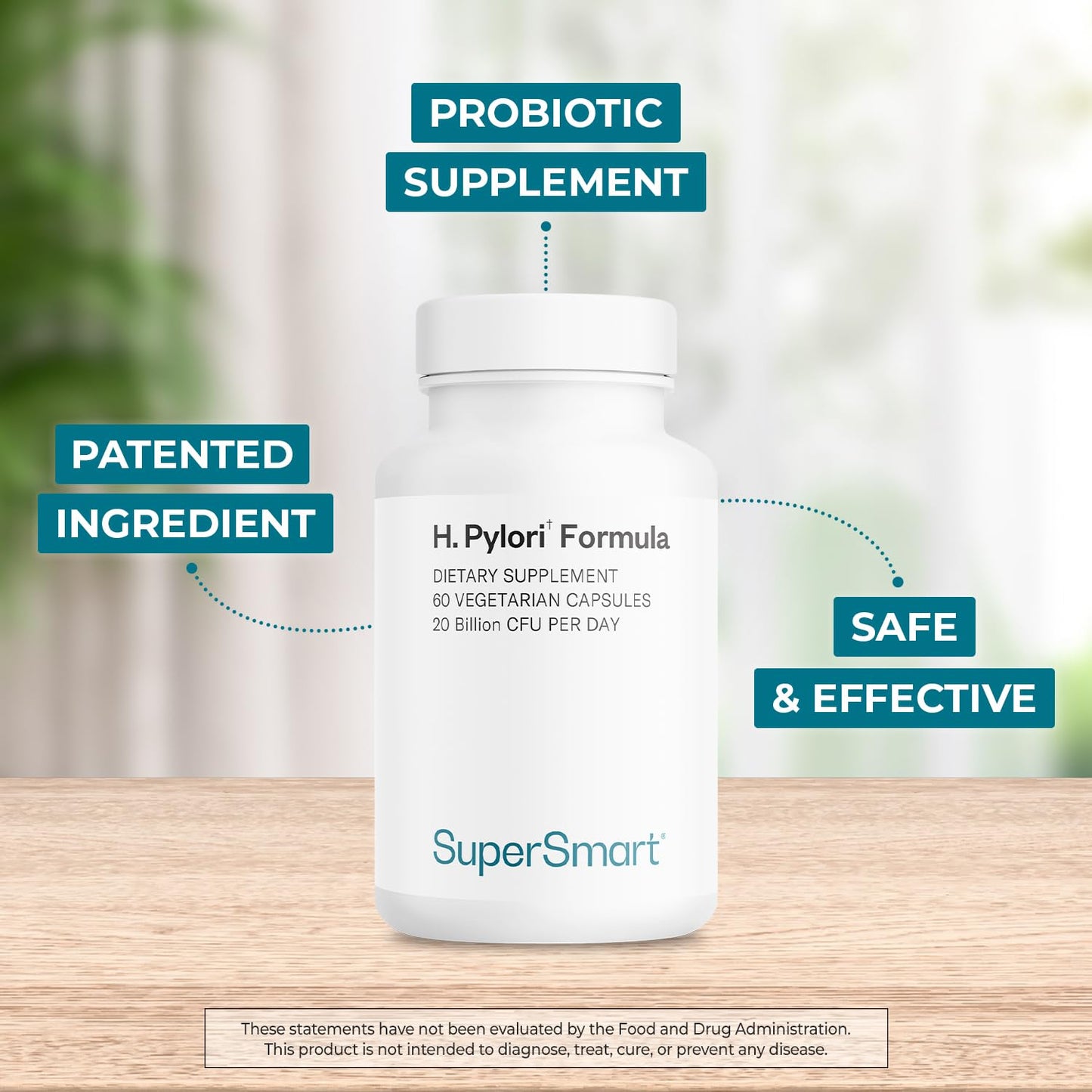 Supersmart H. Pylori Formula 20 Billion CFU per Day (High Potency) - Patented Pylopass Probiotic Lactobacillus Reuteri DSM 17648 Supplement | Non-GMO & Gluten Free - 60 Vegetarian Capsules Nirvana Guru