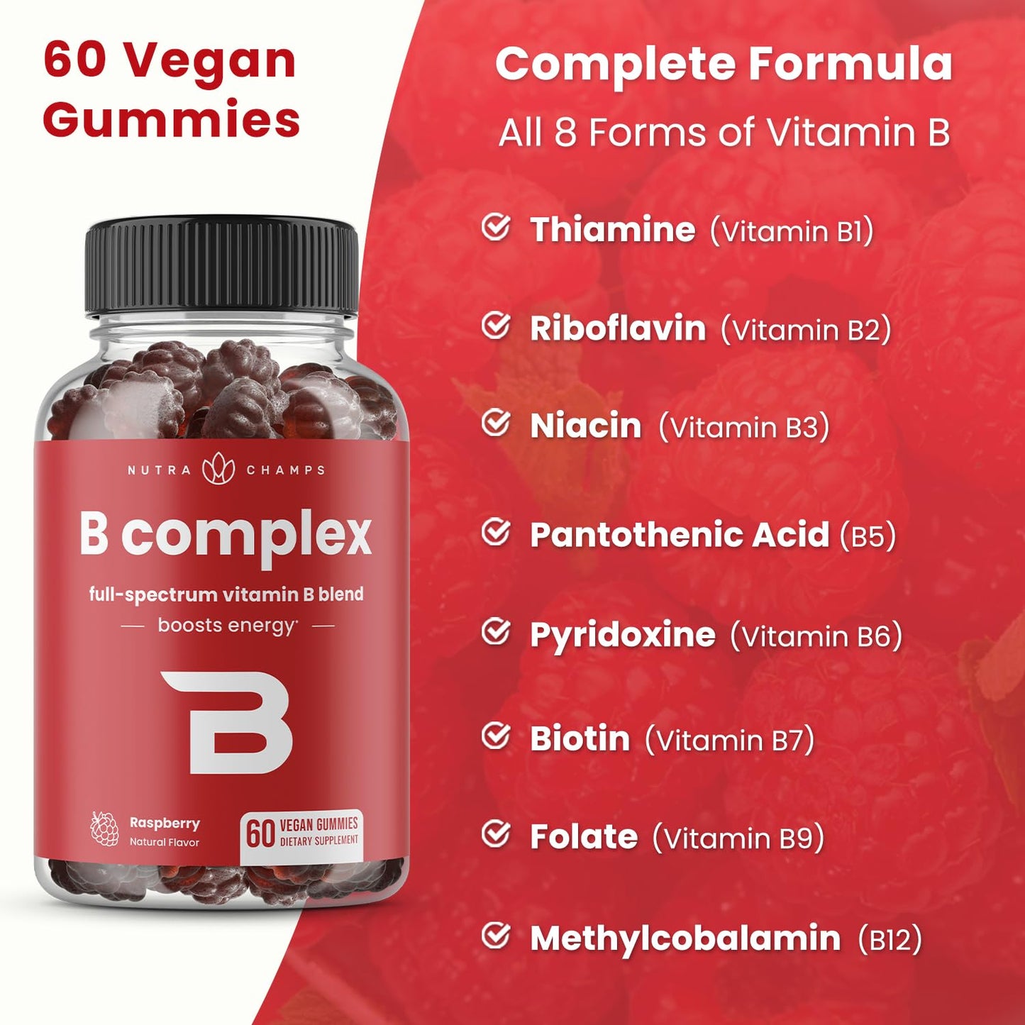 USDA Organic Vitamin B Complex Liquid Drops | B Vitamins Complex Supplement with B1, B2, B3, B6, B7, B9 & Methyl B12 Drops for Adults & Kids | Vegan Berry Flavor 2oz | 60 Servings / 2 Month Supply Nirvana Guru