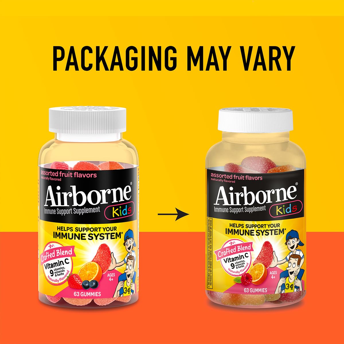 Airborne Vitamin C 500mg (per Serving) - Assorted Fruit Flavored Kids Gummies (63 Count in a Bottle), Gluten-Free Immune Support Supplement with Vitamins C E, Selenium Nirvana Guru