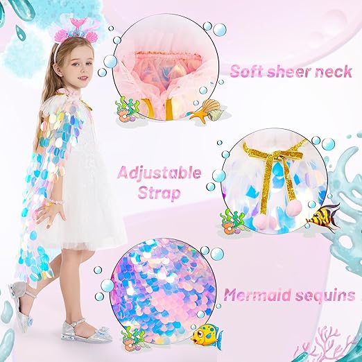 Princess Dress Up Toys Princess Dress Up Clothes Rainbow Mermaid Cape Kit 9 Pcs Gift Set for Little Girls 3-8 Years nirvanaguru