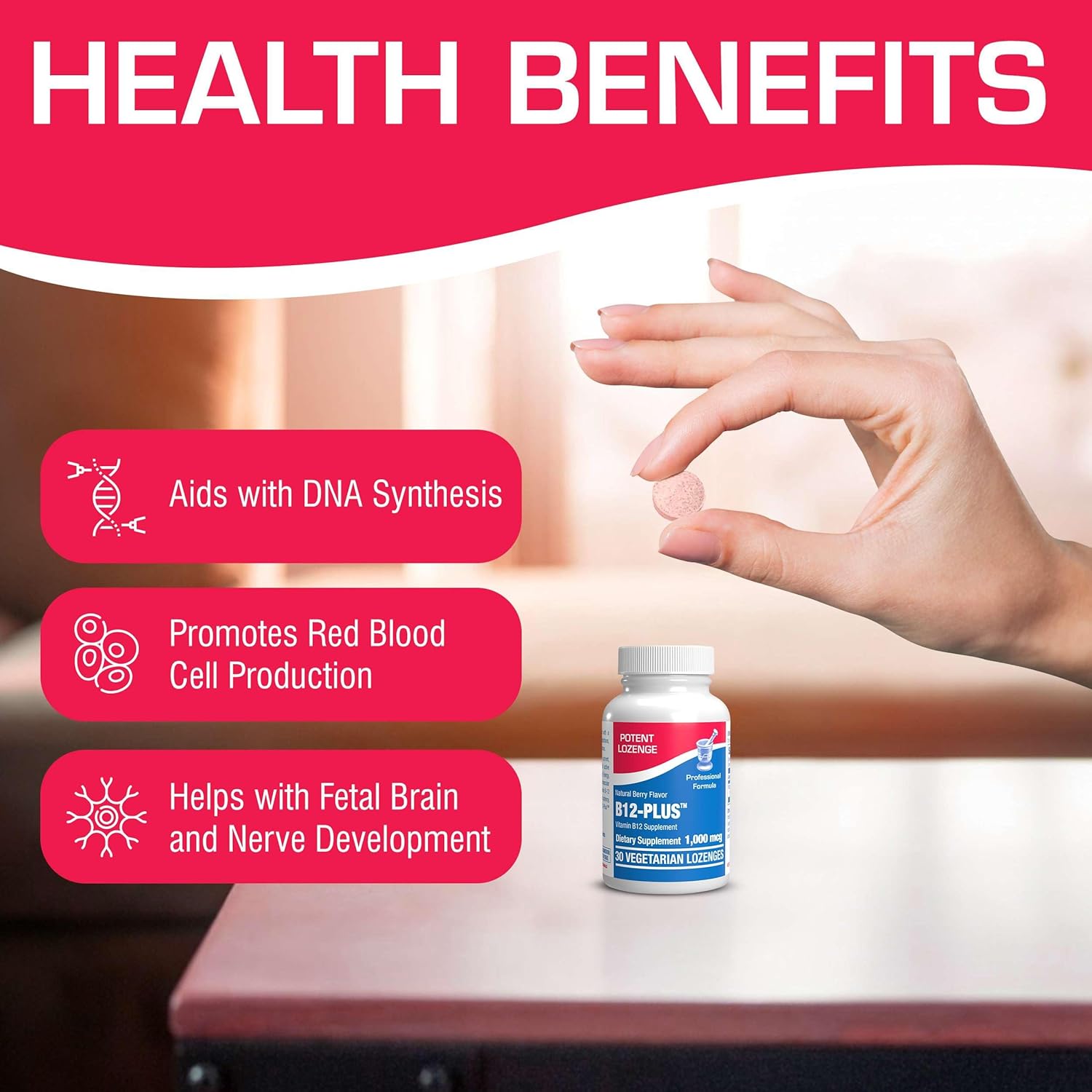 Vitamin B12 Methylcobalamin 1000 mcg - Clinical Formula Methyl B12 Sublingual 1000 mcg Tasty Lozenges for Energy Eye Nerve and Brain Support for Men and Women - 30 Count (Berry Flavor) Nirvana Guru