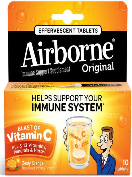Airborne Zesty Orange Effervescent Tablets, 10 Count - 1000mg of Vitamin C - Immune Support Supplement (Packaging May Vary) (Pack of 9) Nirvana Guru