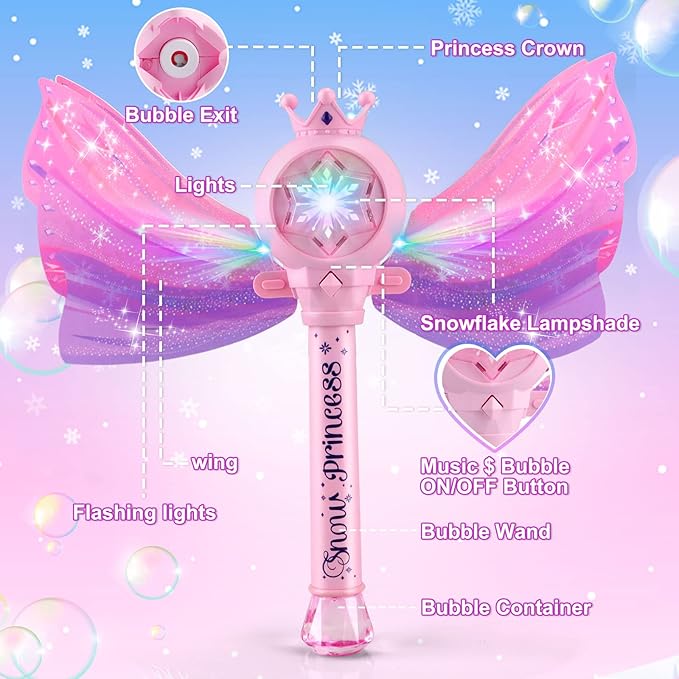 Bubble Wands for Kids Girls - LED Light & Music Bubble Machine: 3 AA Batteries & 2 Bubble Solutions, Outdoor Party Birthday Toys for Toddlers, Gift for 3 4 5 6 7 8 Year Old Girls nirvanaguru
