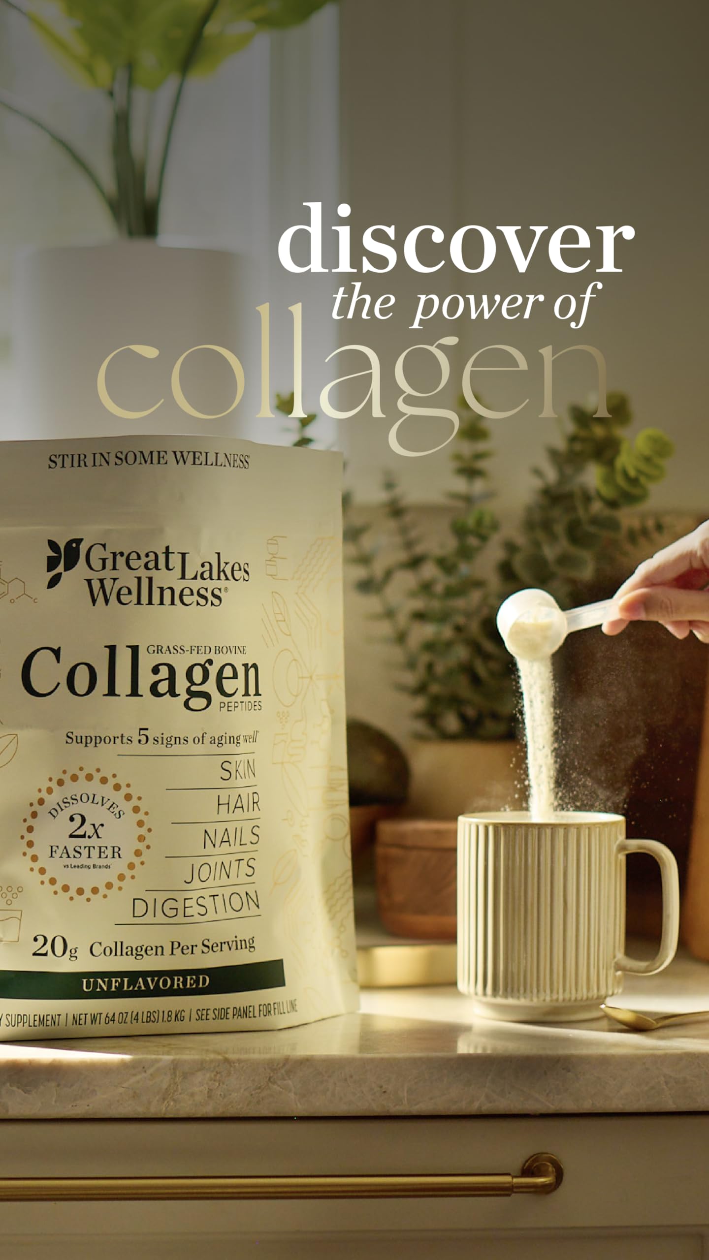 Great Lakes Wellness Collagen Peptides Powder for Skin, Hair, Nails, Joints & Digestion - Unflavored - Quick Dissolve Hydrolyzed, Non-GMO, Keto, Kosher - 16oz