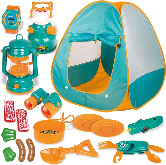 FUN LITTLE TOYS Pop Up Play Tent with Camping Gear and Tools Set, Outdoor Toys for Kids Nirvana Guru