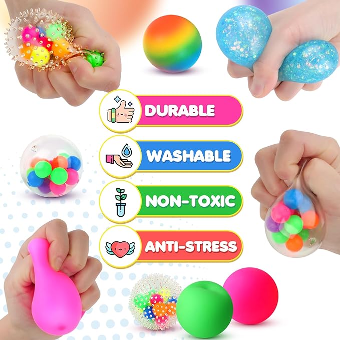 6 Set Squishy Sensory Stress Squeezing Balls forAdults: Best Calming Tool to Relieve Anxiety, Vent Mood and Improve Focus, Easter Basket Stuffers for Kids, Goodie Bag Stuffers nirvanaguru