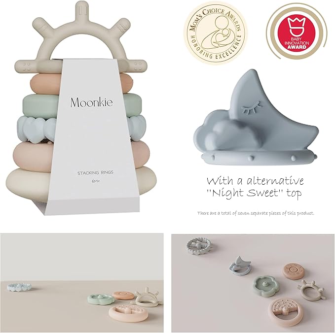 Moonkie Stacks of Circles Soft Teething Toy | Educational Learning Baby Toy | Stacking Ring Toys for Babies Boy and Girl | 7 Piece Teethers Set nirvanaguru