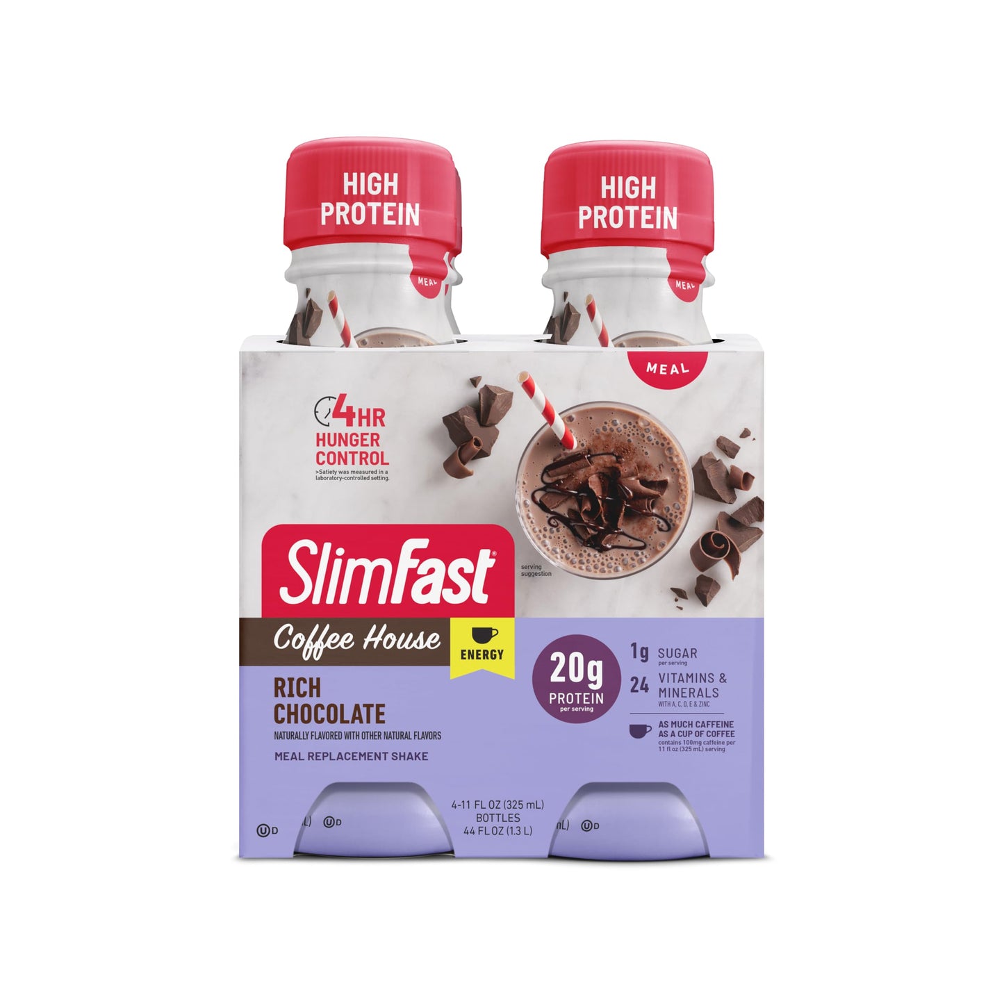 SlimFast Protein Shake with Caffeine, Caramel Macchiato- 20g Protein, Meal Replacement Shakes, High Protein with Low Carb and Low Sugar, 24 Vitamins and Minerals, 12 Count (Pack of 1)
