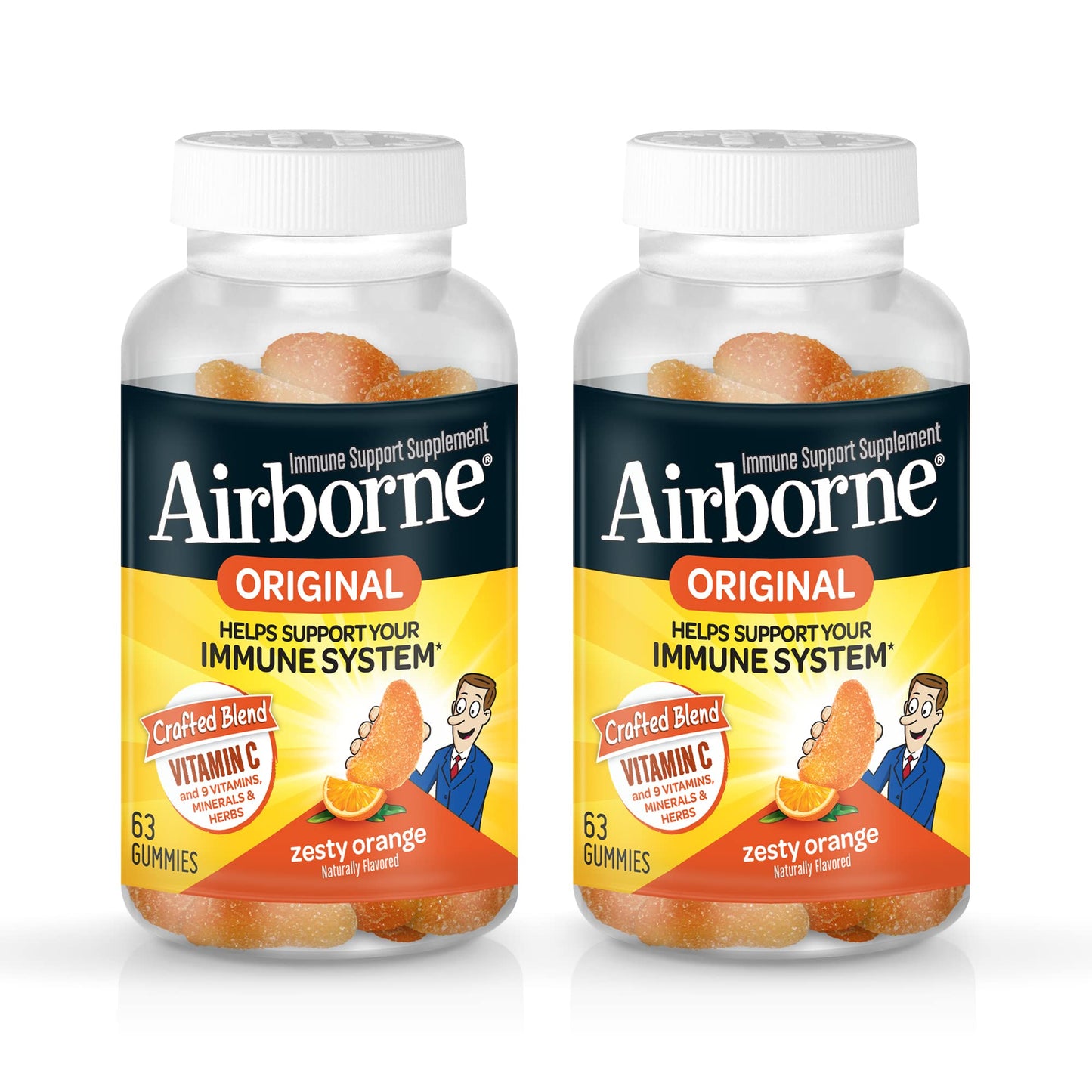Airborne 750mg Vitamin C Immune Support Supplement Gummies for Adults, Zesty Orange Flavor, Gluten Free Crafted Blend with Powerful Antioxidants Vitamins C & E, 42 Gummies (2 Pack) Nirvana Guru
