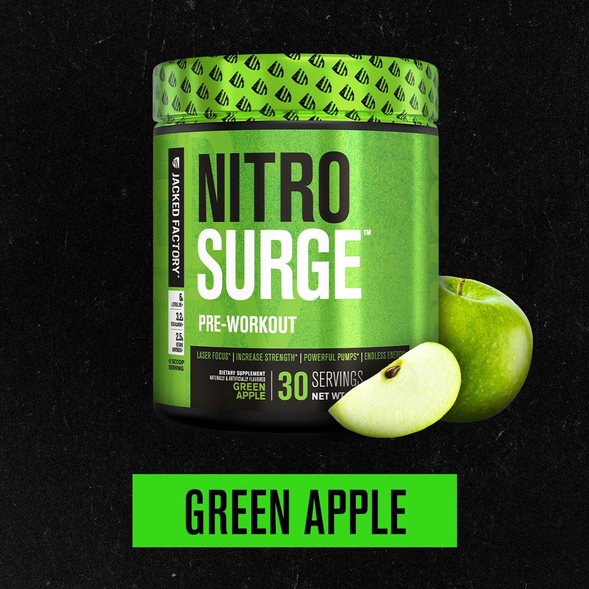 Jacked Factory NITROSURGE Pre Workout Supplement - Energy Booster, Instant Strength Gains, Clear Focus & Intense Pumps - NO Booster & Powerful Preworkout Energy Powder - 30 Servings, Blue Raspberry