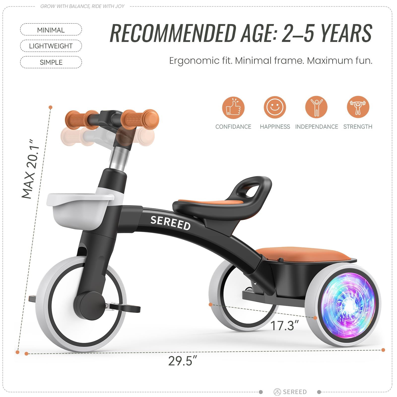 SEREED Colorful Lighting Toddler Tricycle for 2-5 Years Old Girls, Adjustable Seat&Handlebar Trike, Removable Basket, Birthday Gift Idea for Kids Ages 2+ (Pink) Nirvana Guru