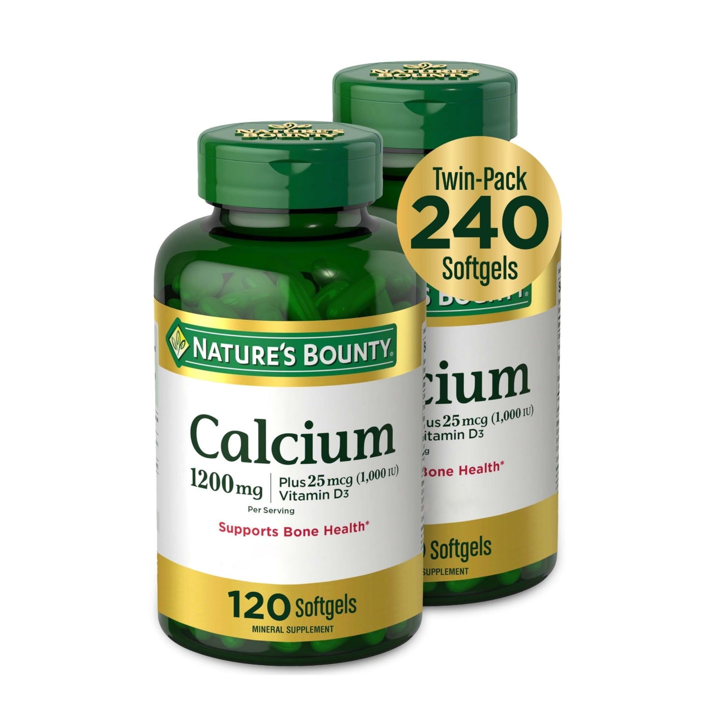 Nature's Bounty Calcium 1200 mg with Vitamin D3 - Bone Health Softgels, Calcium and Vitamin D Supplement, 120 ct (Pack of 1)