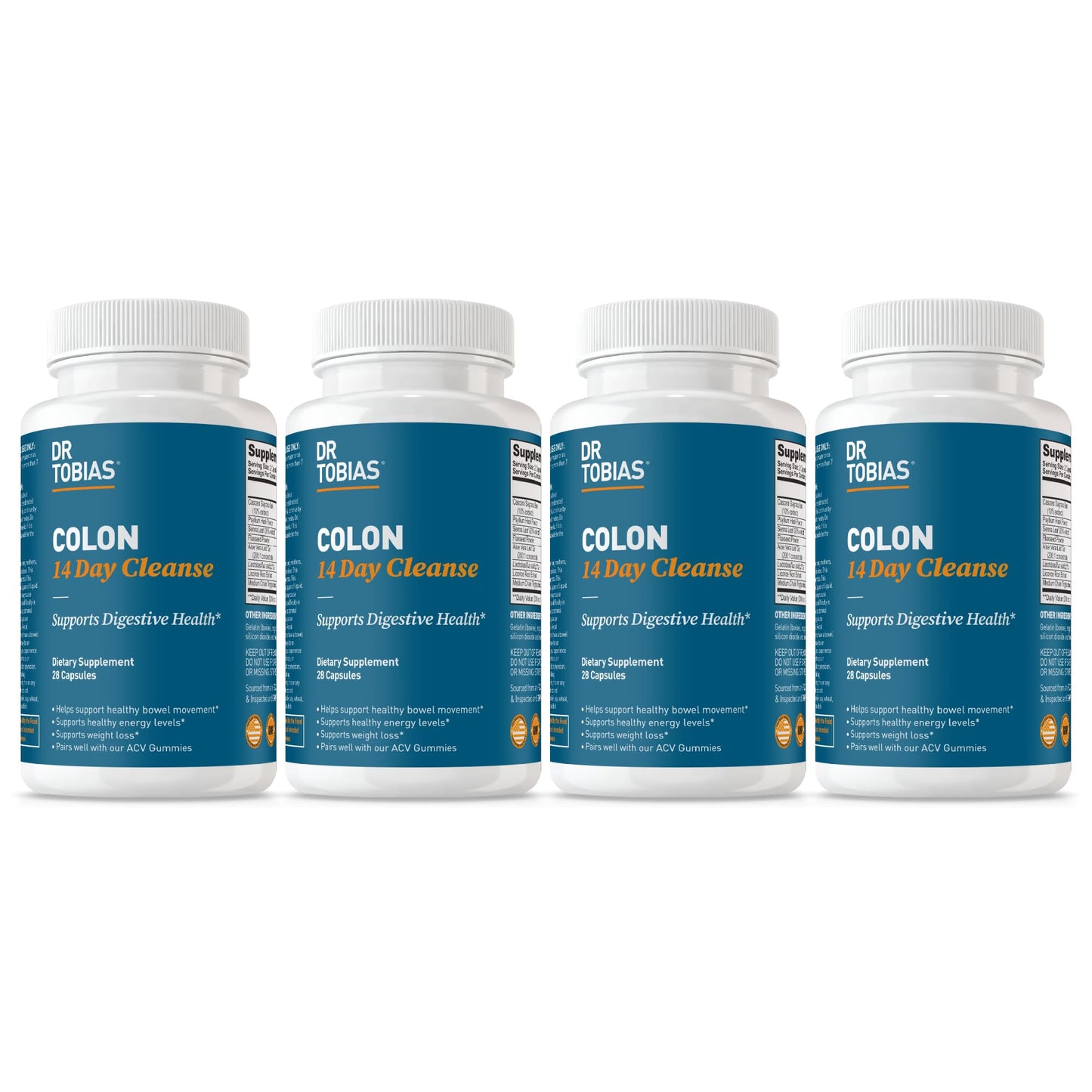 Dr. Tobias Colon 14 Day Cleanse, Advanced Gut Cleanse Detox for Women & Men with Cascara Sagrada, Psyllium Husk, Senna Leaf & Probiotics, Non-GMO Colon Cleanse, 28 Capsules 1-2 Daily