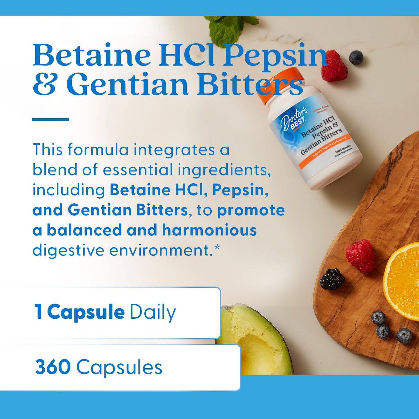 Doctor's Best Betaine HCI Pepsin & Gentian Bitters, Digestive Enzymes for Protein Breakdown & Absorption, Non-GMO, Gluten Free, 360 Count (Pack of 1) - Nirvana Guru