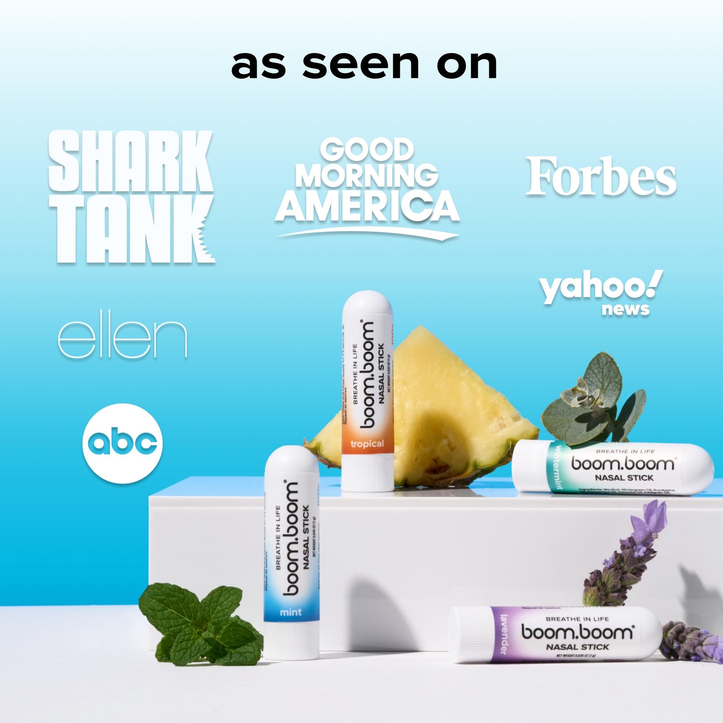 BoomBoom Nasal Stick | Vapor Flow Technology | Cool Refreshing Sensation | Natural Mood Boost | Simple Ingredients | Essential Oils + Menthol Inhaler (Mint, Wintermint, Tropical, Lavender) Nirvana Guru