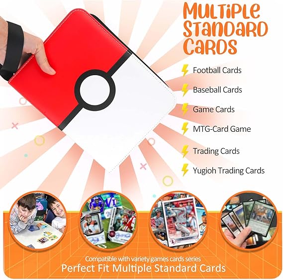 Card Binder 4 Pocket, Trading Card Holder Fits 400 Cards With 50 Removable Sleeves, Portable Collection Card Ablum, Game Card Case book With Zipper for Gift, Red nirvanaguru