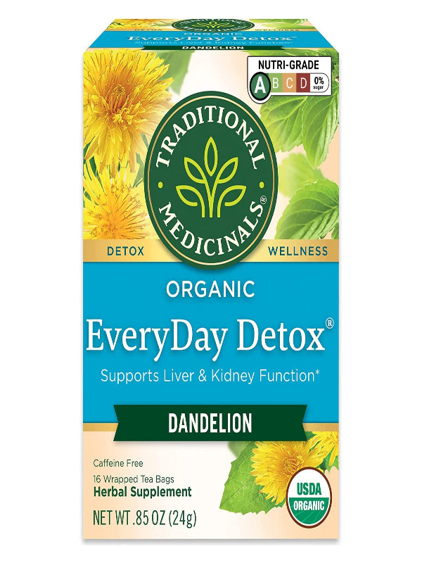 Traditional Medicinals Tea, Organic EveryDay Detox Dandelion, Supports Healthy Liver & Kidney Function, Detox, 16 Tea Bags - Nirvana Guru