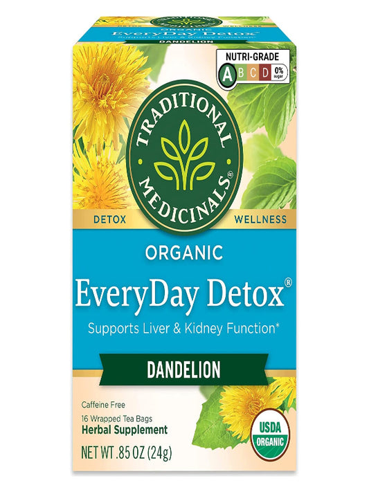 Traditional Medicinals Tea, Organic EveryDay Detox Dandelion, Supports Healthy Liver & Kidney Function, Detox, 16 Tea Bags - Nirvana Guru