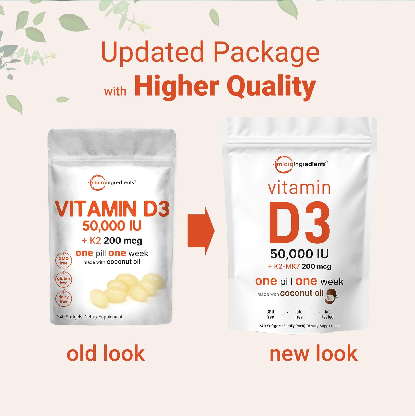 Micro Ingredients Vitamin D3 10,000 IU + K2 MK-7 200 mcg, 300 Softgels | Virgin Coconut Oil | 2-in-1 Bone, Immune & Heart Support | Easy to Swallow, Non-GMO