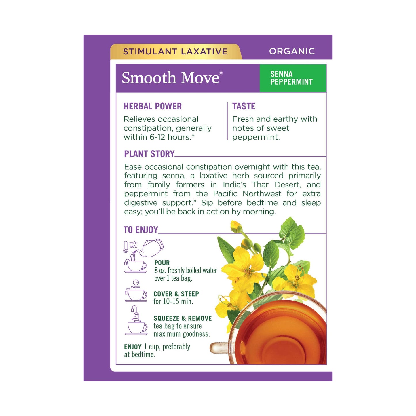 Traditional Medicinals Tea, Organic Smooth Move Peppermint, Relieves Occasional Constipation, Senna, 16 Tea Bags - Nirvana Guru