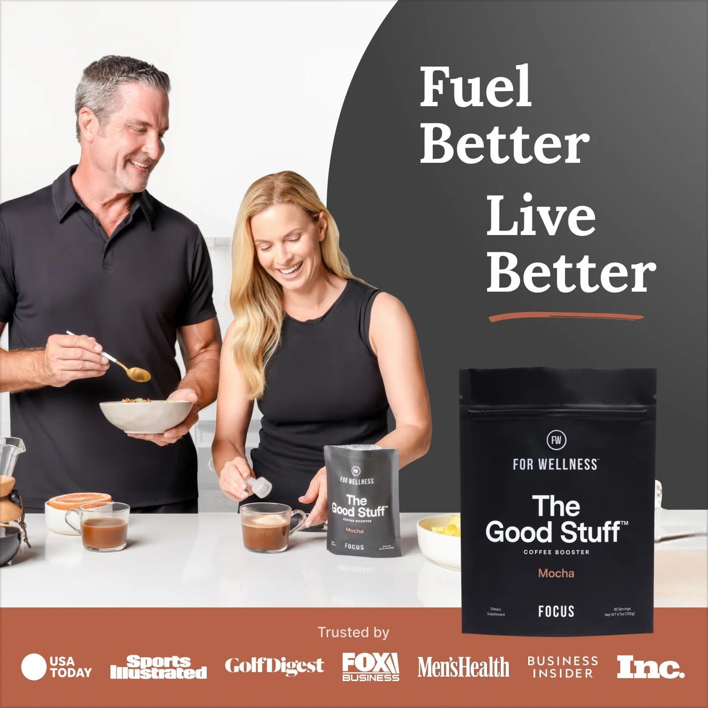 For Wellness The Good Stuff™ Focus Blend (30 Servings Pouch), Non-Dairy Coffee Supplement – Stimulates Cognitive Function & Mental Clarity