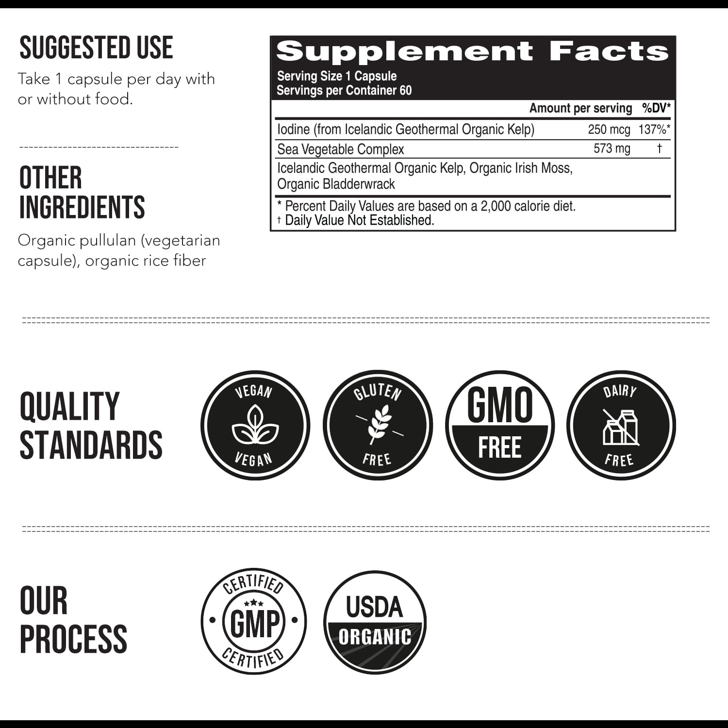 Organic Iodine Supplement from Sea Vegetable Complex, Whole Food & Raw Form - Iodine Plus Trace Mineral Complex – Contains Purest Icelandic Sea Kelp, Irish Moss & Bladderwrack (250 mcg) Nirvana Guru