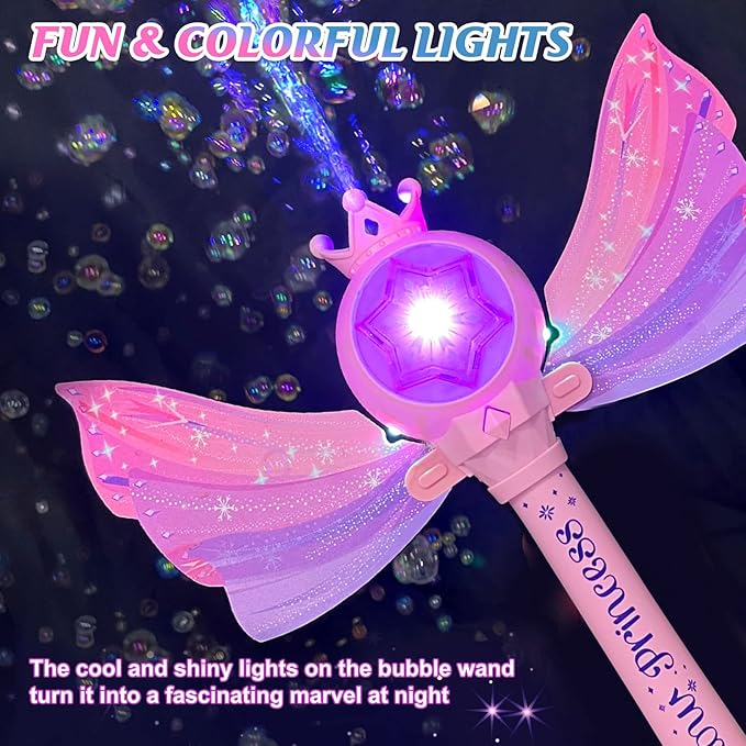 Bubble Wands for Kids Girls - LED Light & Music Bubble Machine: 3 AA Batteries & 2 Bubble Solutions, Outdoor Party Birthday Toys for Toddlers, Gift for 3 4 5 6 7 8 Year Old Girls nirvanaguru