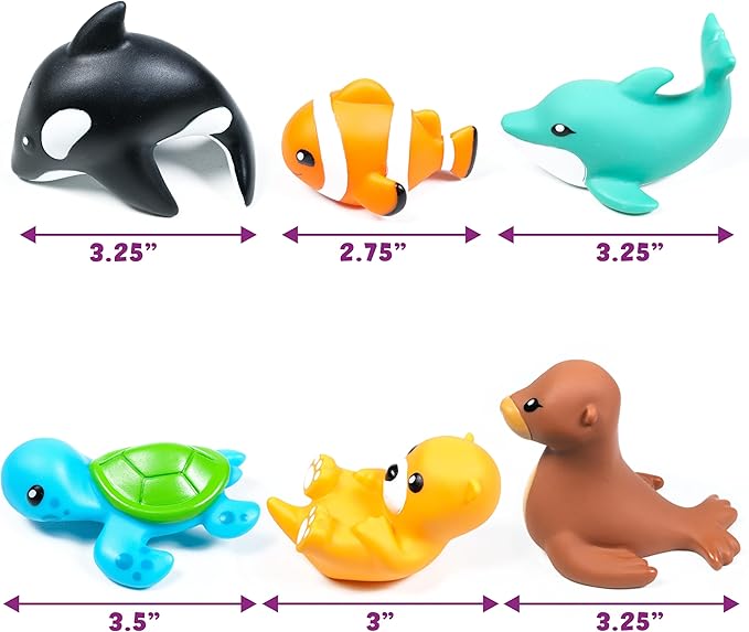 Tub Works® Marine™ Mold Free Bath Toys, 6 Pack | Sealed, No Hole Bath Toys Design Keeps Moisture Out | Soft, Squeezable & Float on Water | Easy-Grip Baby & Toddler Bath Toy Set | Great Baby Pool Toys nirvanaguru