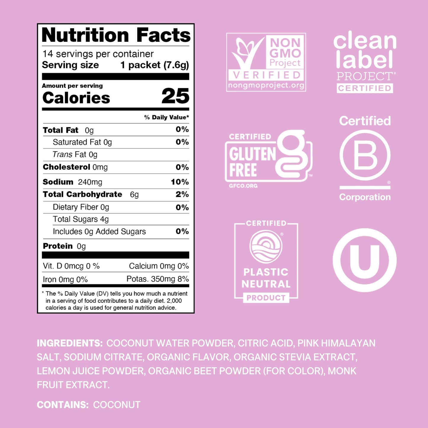 Cure Hydration | Plant-Based Electrolyte Drink Mix | No Added Sugar | FSA & HSA | Dehydration Relief Powder Made with Coconut Water | Non-GMO | Vegan | Pouch of 14 Packets - Berry Pomegranate