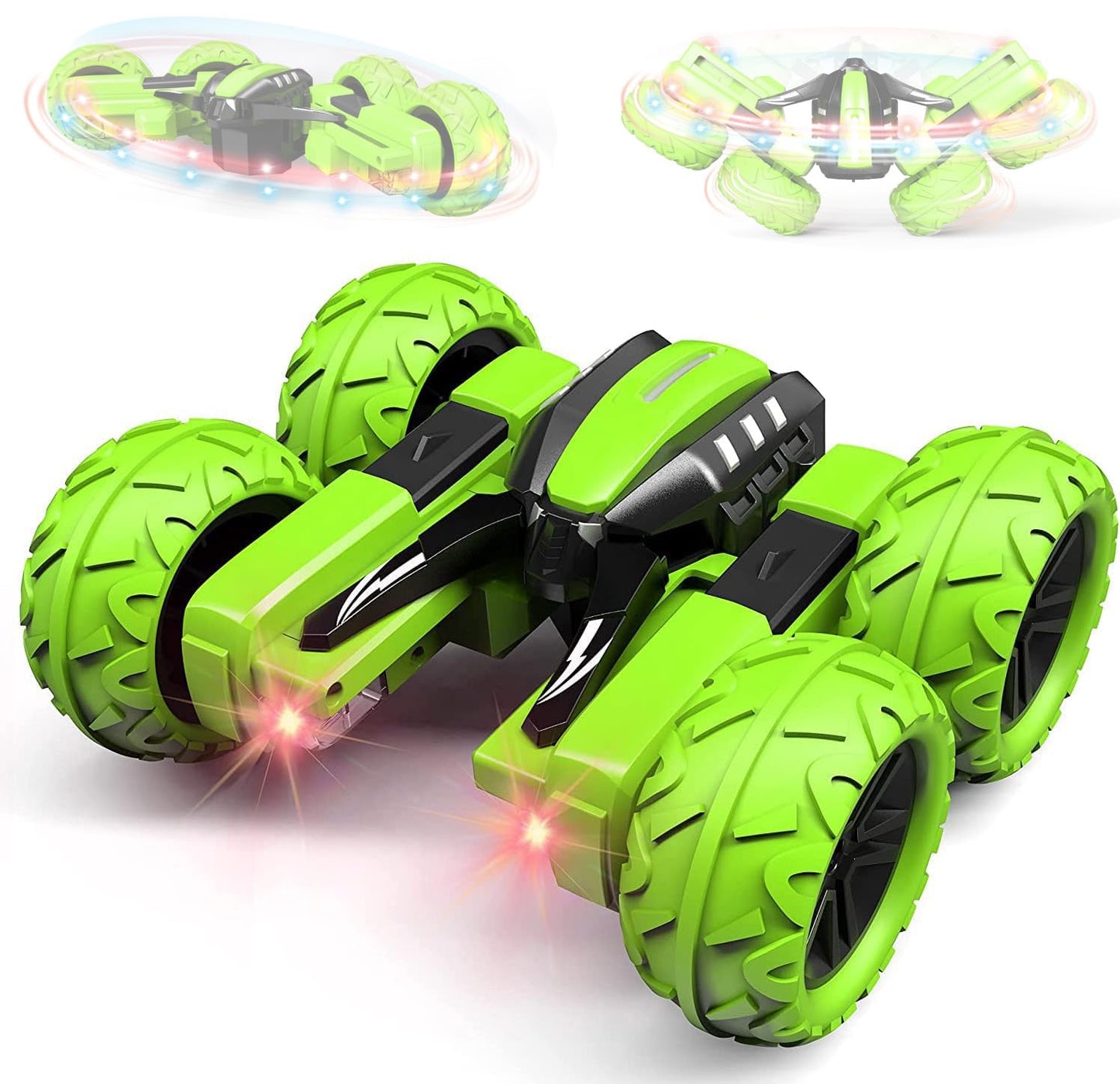 Threeking RC Stunt Cars Remote Control Car Double-Sided Driving 360-degree Flips Rotating Car Toy, Green Nirvana Guru