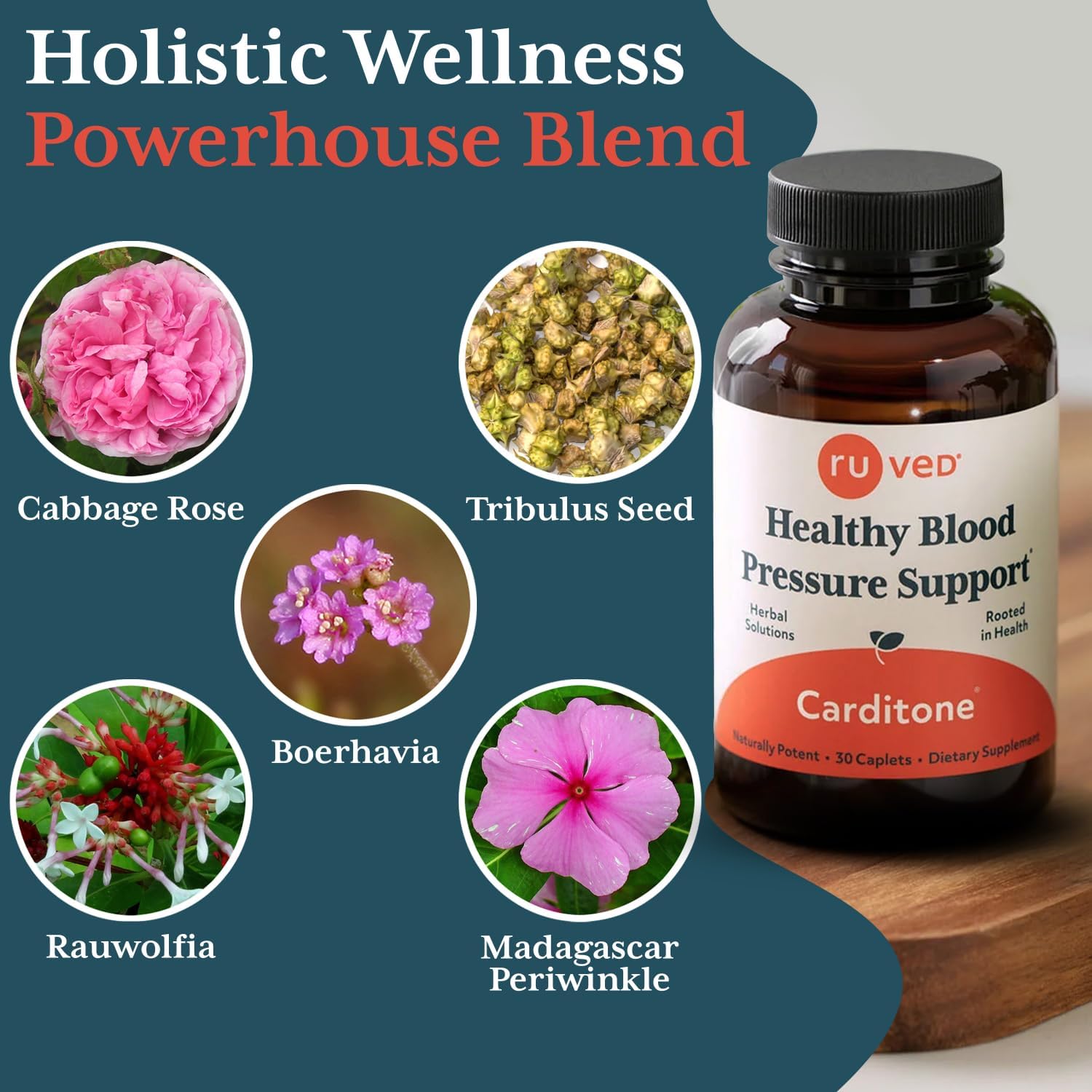 ruved Carditone, Doctor-Formulated, All-Natural Ayurvedic Herbal Supplement, Trusted for Over 30 Years, 30 Vegetarian Caplets Nirvana Guru