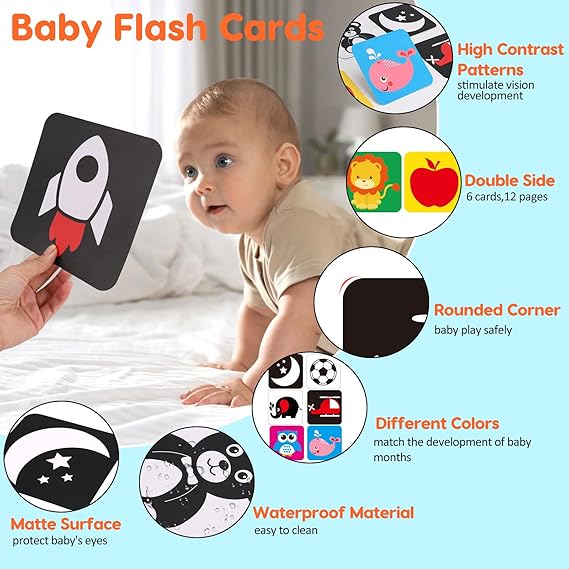 Black and White High Contrast Baby Books Flash Cards Tummy Time Mirror Toys Newborn Toys 0 6 Months Brain Development Infant Stimulating Sensory Toy 0-3 3-6 2 4 5 Months old Baby Boy Girl Shower Gifts nirvanaguru
