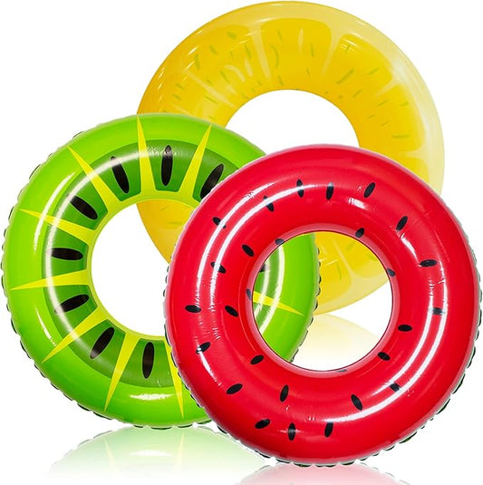 JOYIN Inflatable Swim Tube Raft (3 pack) with Summer Fruits Painting, Pool Toys for Swimming Pool Party Decorations nirvanaguru