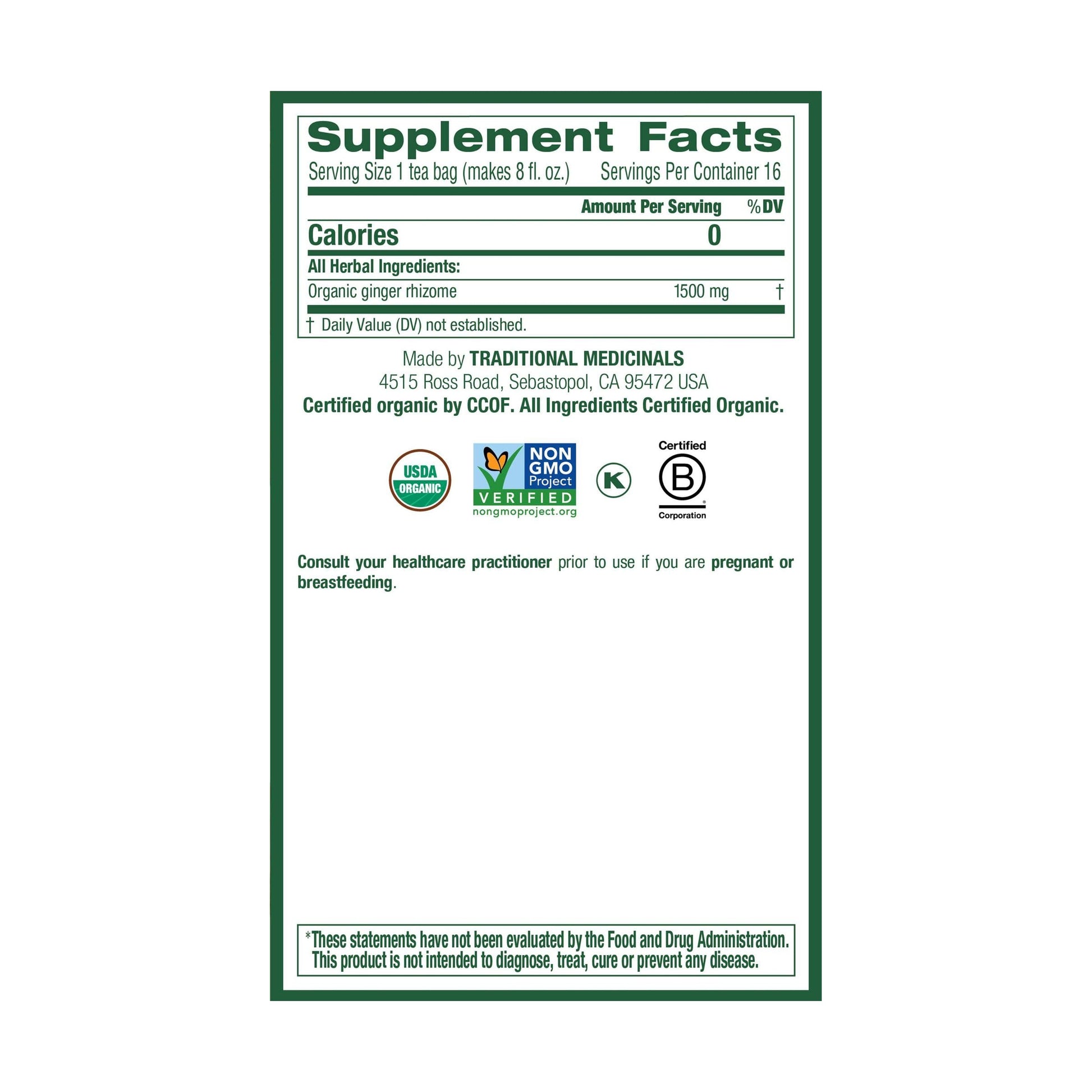 Traditional Medicinals Tea, Organic Ginger, Healthy Digestion, Pleasantly Spicy & Warming, 16 Tea Bags - Nirvana Guru