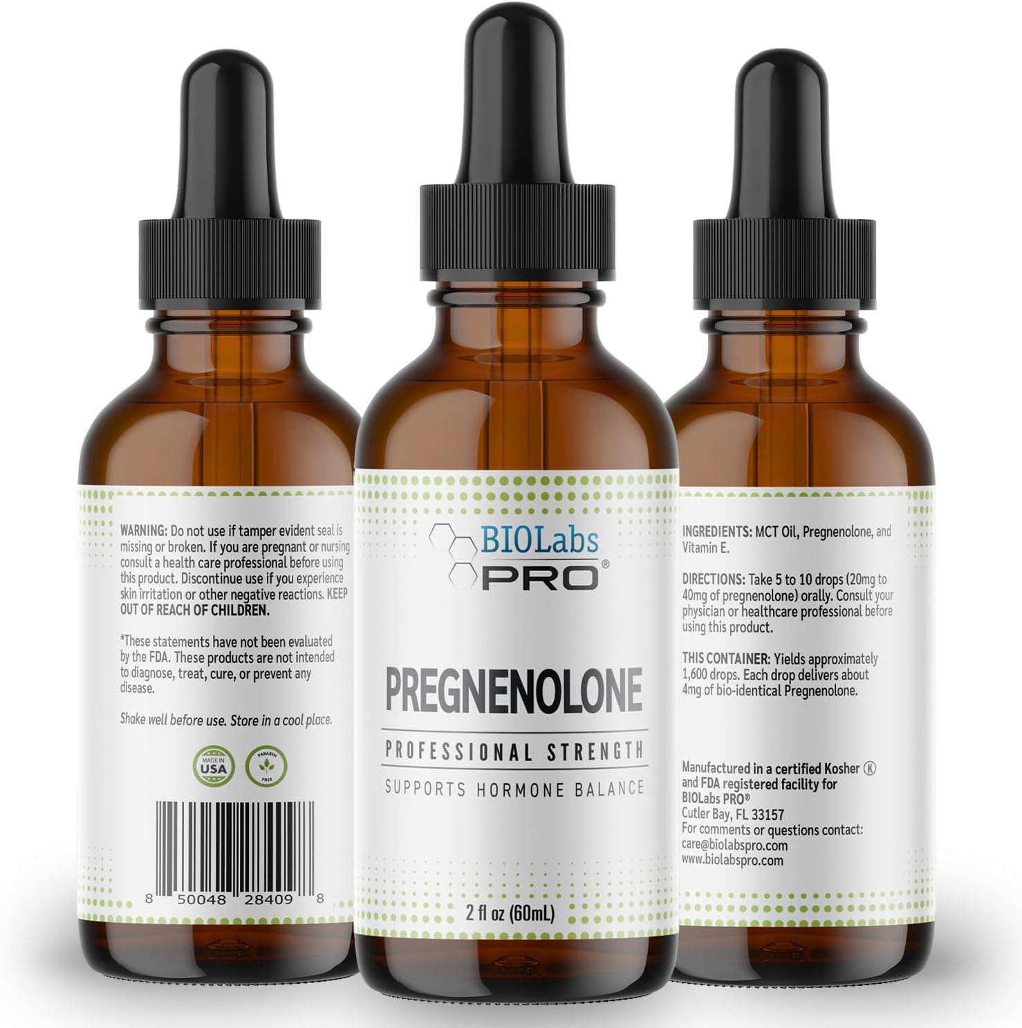 BIOLABS PRO Pregnenolone, Natural Bio-Identical Pregnenolone Oil, Supports Hormone Balance, 2oz Bottle - Six Month Supply Nirvana Guru
