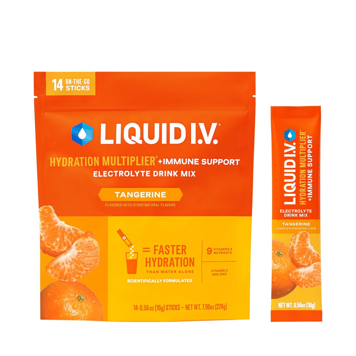 Liquid I.V.® Hydration Multiplier +Immune Support - Tangerine | Electrolyte Powder Drink Mix | 1 Pack (14 Servings) - Nirvana Guru