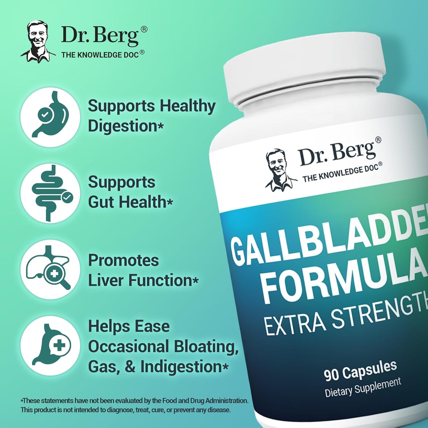 Dr. Berg Gallbladder Formula Extra Strength - with Ox Bile Powder and Conjugated Bile Acid - Digestive Enzymes Proprietary Blend - Full 45-Day Supply - 90 Vegetable Capsules - Nirvana Guru
